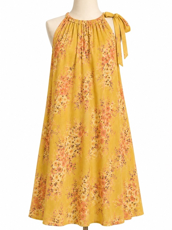 Bellambia Dresses & Skirts - Mustard Floral Halter Tie Midi Dress